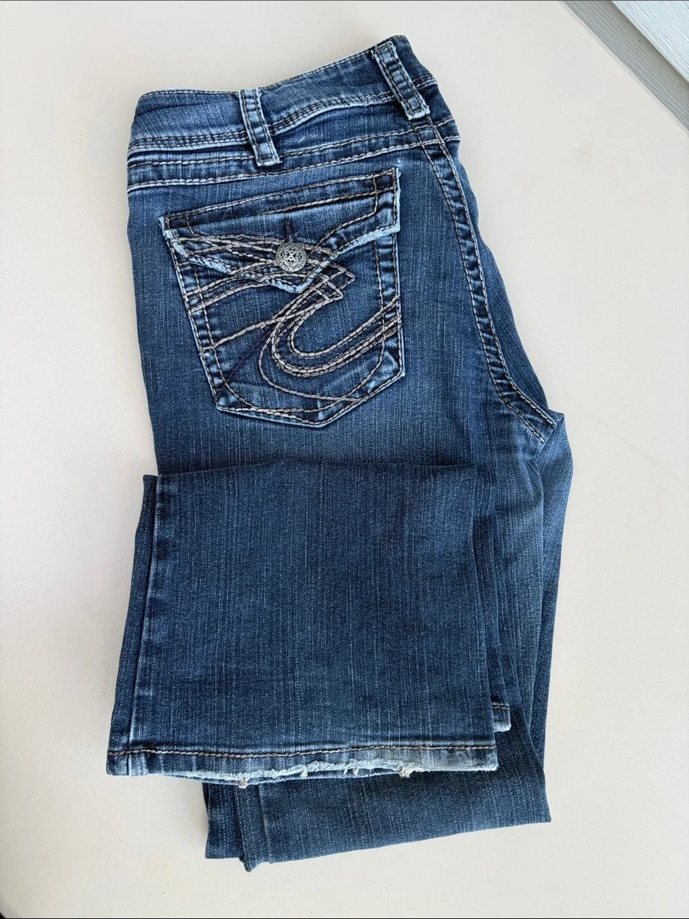 Silver Jeans suki surplus Dark Blue Embroidered Pocket Jeans 33/30
